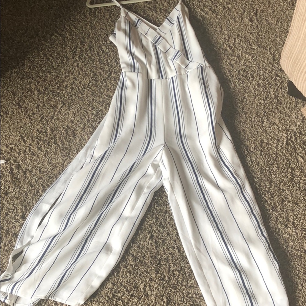 White and navy jump suit
